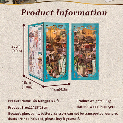 CUTEBEE DIY Wooden Book Nook Kit Bookshelf Inserts (Su Dongpo's Life)