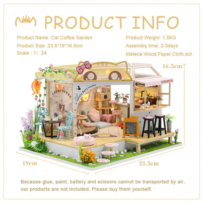 CUTEBEE 1: 24 DIY Dollhouse Kit (Cat Coffee Garden)