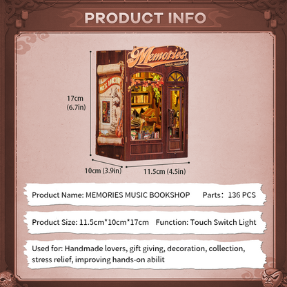 CUTEBEE DIY Book Nook Kit | Memories Music Bookshop